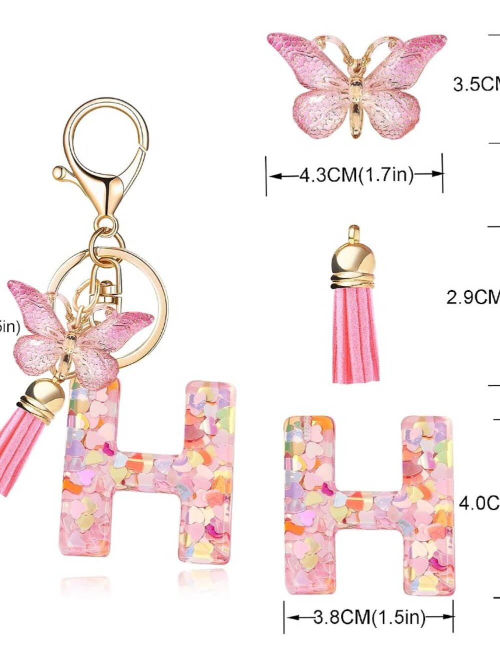 Fashion Alphabet Initial Letter Keychain Tassel Butterfly Pendant Key Ring for P - Picture 2 of 7